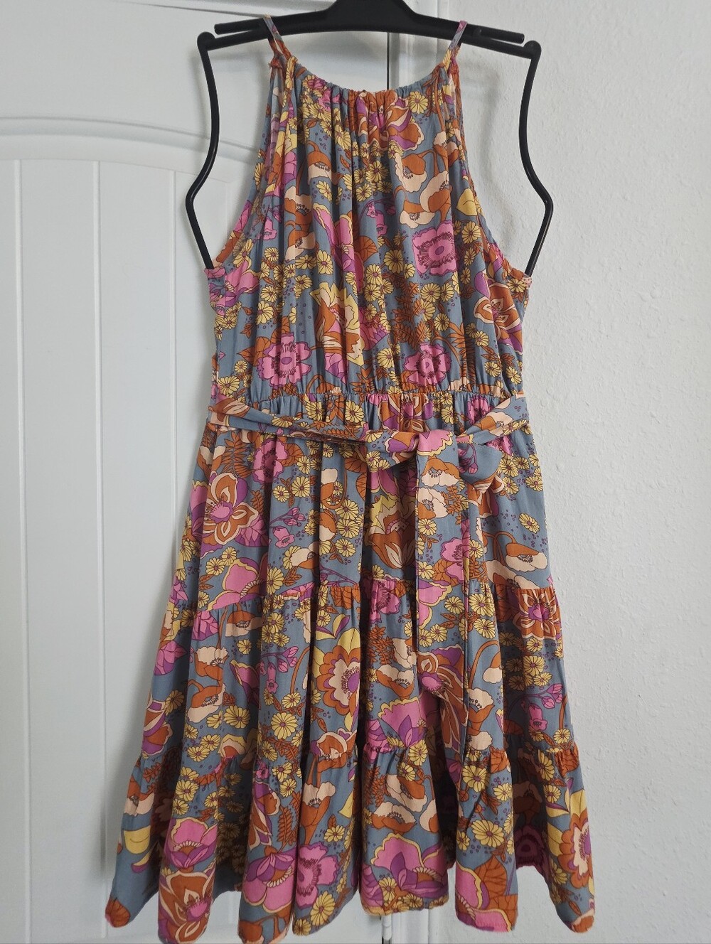 SHEIN Floral Boho Halter Mini Dress Size M Retro Pink Orange - Picture 3 of 10